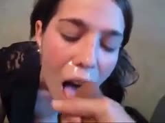 My brunette hair sexy girlfriend getting filmed during facial spunk fountain 